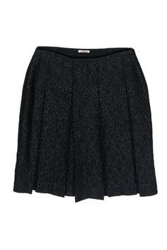 Current Boutique-Miu Miu - Black Metallic Brocade Pleated Skirt Sz 6 Elegant Miu Miu Mini Skirt, Elegant Fitted Miu Miu Skirt, Chic Fitted Miu Miu Skirt, Elegant Miu Miu Skirt, Miu Miu Fitted Skirt For Work, Miu Miu Fitted Skirt For Workwear, Chic Lined Skirt By Miu Miu, Elegant Miu Miu Skirt For Spring, Elegant Knee-length Pleated Skirt For Night Out