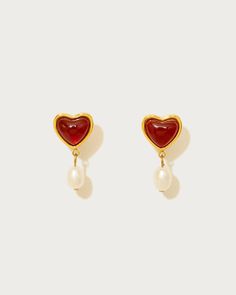 Carnelian Stone Pearl Earrings | En Route Jewelry