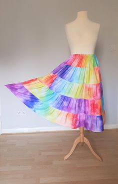 "It can be made in any length or size. Please message me for details. A beautiful  tie dye wide skirt made of high quality stretchy cotton fabrics.  Waist is elasticated so it will fit several sizes. Goes perfect with plain top. Size M- XL Measurements : waist - 30\" and stretches to about 45\" length - 31,5\" Machine washable in 30  degrees.  There is a lot of outstanding designs in different sizes in my shop  www.etsy.com/uk/shop/BosaHandmade?ref=hdr_shop_menu Please follow me on facebook http Bohemian Multicolor Maxi Skirt With Gathered Detail, Hippie Gathered Skirt For Festival, Hippie Tie-dye Skirt For The Beach, Hippie Tie-dye Skirt For Beach, Bohemian Tie Dye Tiered Skirt, Bohemian Tiered Tie Dye Skirt, Full Skirt For Summer Festival, Relaxed Multicolor Gathered Maxi Skirt, Multicolor Relaxed Maxi Skirt With Gathered Detail