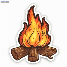 a sticker depicting a campfire with logs