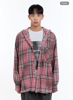 mens-oversize-checkered-cotton-hooded-shirt-is413 / Pink Casual Oversized Patchwork Hoodie, Plaid Hoodie For Streetwear, Green Patchwork Cotton Hoodie, Oversized Green Hoodie With Double-lined Hood, Green Checkered Shirt, Acubi Fashion, Check Material, Festival Trends, Hooded Shirt