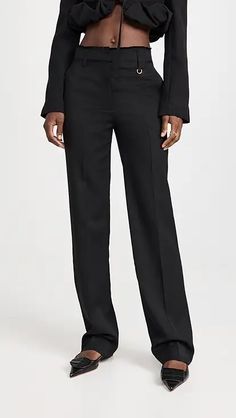 Monse Bustier Trousers | Shopbop Formal Pants With Concealed Fastening And Straight Hem, Chic Formal Pants With Concealed Front Fastening, Elegant Formal Pants With Concealed Fastening, Black Fitted Bottoms With Concealed Front Fastening, Fitted Black Bottoms With Concealed Fastening, Classic Fitted Pants With Concealed Front Fastening, Sleek Fitted Pantsuit For Fall, Fitted Pantsuit With Structured Boning, Fitted Workwear Pants With Concealed Front Fastening