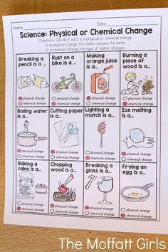 science physical or chemical change worksheet for kids to practice the moffatt girls