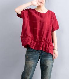 Women Leisure Blouse Striped Casual Tops Cotton Blouse Short Sleeve Linen T-shirt Asymmetrical Tunic Cotton Lagenlook Top With Relaxed Fit, Cotton Lagenlook Short Sleeve Tops, Summer Lagenlook Short Sleeve Blouse, Lagenlook Short Sleeve Blouse In Relaxed Fit, Summer Lagenlook Short Sleeve Tops, Linen Tshirts, Blouse Short Sleeve, Cotton Blouse, Cotton Blouses