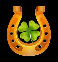 an orange horseshoe with a four leaf clover