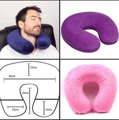 the neck pillow has been made to look like it is in different positions and sizes