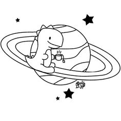 Dinosaur In Space Drawing, Tea Rex Tattoo, T Rex Doodle, Saturn Doodle, Pokemon Tattoos, Tea Rex, Dinosaur Tattoos, Space Drawings, Dinosaur Drawing