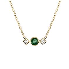 EMERALD WITH SQUARE SIDE DIAMONDS NECKLACE Classic Emerald Necklace With Diamond Accents, Classic Round Emerald Necklace With Diamond Accents, Classic Emerald Necklaces With Bezel Setting, Classic Emerald Necklace In 14k Gold With Bezel Setting, Classic Emerald Necklace With Brilliant Cut, Luxury Jewelry With Single Cut Diamonds For May Birthstone, Classic Emerald Jewelry With Single Cut Diamonds, Classic Necklace With Bezel Setting For May Birthstone, Classic Bezel Set May Birthstone Necklaces