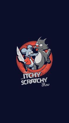 the logo for itchy and scratchy show, which features an image of two cartoon characters