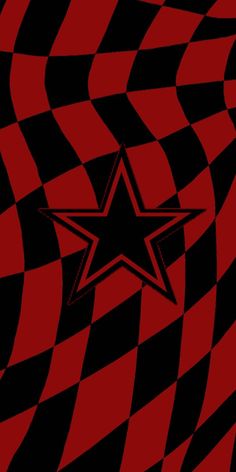 a red and black checkered background with a star