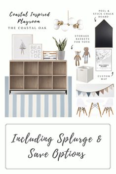 a collage of furniture and accessories with the words, including an image of a baby's crib