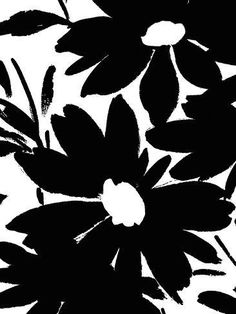 black and white flowers are shown in this graphic art printable pattern, which is also available as wallpaper or fabric