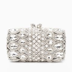 Silver Crystal Clutch, Silver Rhinestone, Everyday Bag, Clutch Handbag, Handbags On Sale, Ring Bracelet, Ring Necklace, Unique Patterns, Crystal Rhinestone