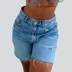 Welcome summer in with open arms and a perfect trend statement with our 2023 Summer Collection fit-out leg women's denim shorts. These urban trend shorts feature a high-rise with zipper and button closure and a unique. ripped. straight form. The combination of unprocessed hem and vintage allure makes them the perfect addition to your wardrobe!Why These Shorts Are the Perfect Summer CompanionThese shorts blend the best of yesteryear's charm with today's zest for life. The silhouette-out legs are Women Denim Shorts, Leg Women, Welcome Summer, Ripped Shorts, Outfit Inspo Casual, Denim Patterns, Fashion Days, Jeans Skirt, Skirt For Women