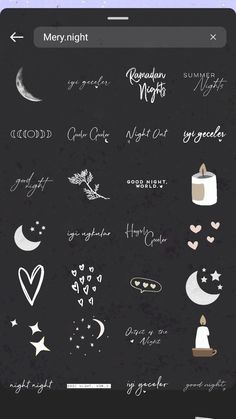 an iphone screen with various stickers on it and the text, merry night written in white