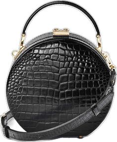 Elegant Black Round Case Bag, Luxury Formal Bags With Round Case, Elegant Leather Box Bag With Round Handle, Elegant Formal Box Bag With Round Handle, Elegant Box Bag With Round Handle For Formal Occasions, Elegant Formal Round Case Bags, Elegant Formal Box Bag With Leather Lining, Chic Evening Shoulder Bag With Case, Elegant Shoulder Bag With Detachable Strap And Round Case