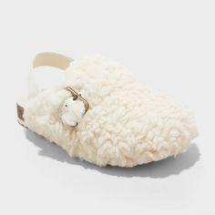 Tiny toes will love the cuddly warmth of these Mila Faux-Shearling Clog Loafer Slippers from Cat & Jack™. Designed in a soft ivory hue, these slippers are made from plush faux-shearling fabric with a contoured footbed for all-day comfort. A gold-tone buckle and slip-on style with an elastic ankle strap complete the design. Cat & Jack™: Designed for all children so you can trust it's made for yours. Clog Slippers, Loafer Slippers, 5 Kids, Cat & Jack, Strap Heels, Kid Shoes, Kids Shoes, Toddler Girl, Fitness Fashion