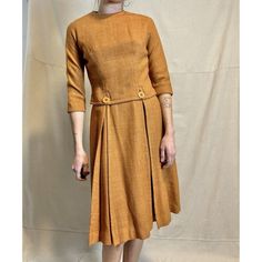 "Vintage Johnathan Logan Burnt Orange Two Piece Dress Wool XS. Dress measurements Pit to pit- 34\" Shoulder to shoulder- 27\" Waist- 24.5\" Length- 40\" Over top- Pit to pit- 36\" Shoulder to shoulder- 31\" Sleeve- 16\" Waist- 30\" Shoulder to hem- 19\"" Fitted Classic Midi Dress For Fall, Classic Fitted Fall Dresses, Fitted Workwear Dress With Set-in Sleeves, Classic Fitted A-line Vintage Dress, Brown Fitted Mid-length Dress, Fitted Mid-length Brown Dress, Classic Fitted Dresses For Fall, Fitted Vintage Dress For Semi-formal Occasions, Classic Fitted Mid-length Dresses