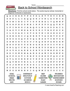 the back to school word search is shown