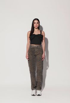 LEOPARD ALLOVER JEANS BLACK | Most Wanted Animal Print Jeans, Leopard Jeans, Leopard Pants, Low Waist Jeans, Leopard Fashion, Denim Chic, Past Perfect, Most Wanted, Edgy Look