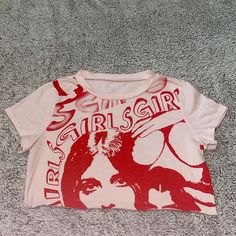 Girls Graphic Baby Tee Cropped Size Xs Brand New Condition Just Has Been Cropped. Pink Graphic Print Cotton Crop Top, Pink Cotton Crop Top With Graphic Print, Y2k Red Graphic Print Top, Pink Cropped Graphic T-shirt, Pink Y2k Tops With Logo Print, Pink Y2k Style Top With Logo Print, Pink Y2k Crop Top With Graphic Print, Pink Y2k Printed Tops, Y2k Pink Crop Top With Graphic Print