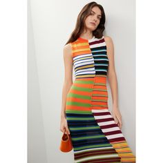 Multicolor stripe knit (100% Virgin Wool). Sheath. Sleeveless. Crewneck. Pull on. 48" from shoulder to hemline. Imported. Preppy Dresses, Rent The Runway, Striped Midi Dress, Office Attire, Closet Designs, Striped Knit, Midi Dress, Stripes, Crew Neck