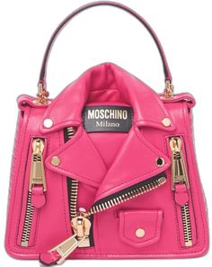 Designer Pink Shoulder Bag With Zipper Closure, Designer Pink Bag With Zipper Closure, Pink Leather Bag With Zipper Closure, Pink Shoulder Bag With Zipper For On-the-go, Pink Leather Bag With Zipper Pocket, Pink Leather Shoulder Bag With Zipper Closure, Bear Leather, Moschino Bag, Moschino Bags