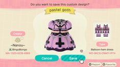 an animal crossing character is wearing a dress and holding a cross on her chest, with the caption pastel goth