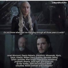 the game of thrones quote is shown in two different languages, one with long hair and