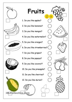 a printable worksheet for kids to learn fruits