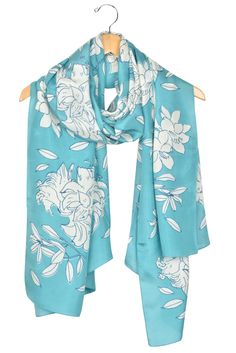 Lilies print silk scarf / wrap Size: 40" X 80" Fiber: 100% Silk  Made in India Silk Scarf Wrap, Printed Silk Scarf, Men Formal, British Indian, Ethiopia, Scarf Shawl, Silk Scarf, Silk Printing, Scarf Wrap