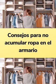 a woman standing in front of a closet filled with clothes