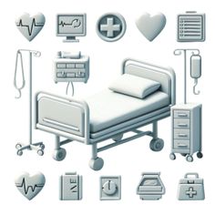 a hospital bed surrounded by medical icons