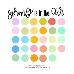 a poster with the words spring is in the air and colorful circles on it's side