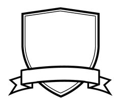 a black and white drawing of a shield with a ribbon around it's edge