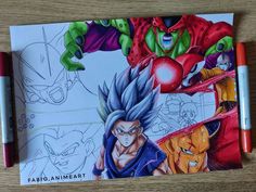 the dragon ball characters are drawn in pencils on top of a piece of paper