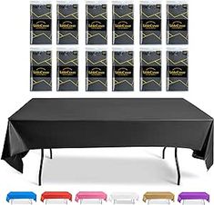 the table cloth is black and has six different colors