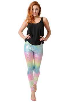 Image of Rainbow Pearl Leggings High Waisted White Pants, Colored Leggings, High Rise Leggings, White Pants, High Waisted Pants