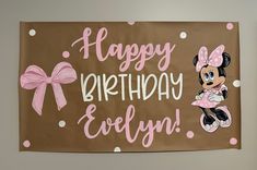 a happy birthday sign with minnie mouse on it