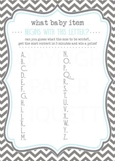 a baby shower game with letters and numbers