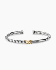 X Classic Cable Station Bracelet in Sterling Silver with 18K Yellow Gold, 4mm David Yurman Bracelet, Station Bracelet, Preppy Jewelry, Silver Bracelets For Women, Women's Bracelets, Rare Gemstones, Yellow Gold Bracelet, Heart Bracelet, High Jewelry