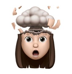 a woman with a cloud on her head is shocked by the sound coming out of it