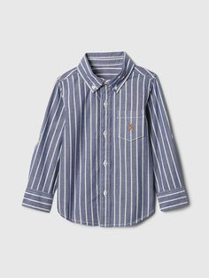 Gap Cotton Button-up Dress Shirt For Fall, Fall Cotton Button-up Dress Shirt, Cotton Shirt With Roll-up Sleeves And Spread Collar, Gap Long Sleeve Shirt For Spring, Striped Cotton Collared Dress Shirt, Cotton Button-up Shirt With Rolled Sleeves, Fall Cotton Dress Shirt With Placket, Blue Cotton Dress Shirt For Fall, Gap Cotton Shirt With Button Cuffs