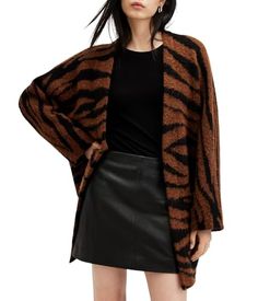 AllSaints Women's Zoe Tiger Cardigan Knit Cardi, Cardigan Outfit, Tiger Stripes, Tiger Print, Striped Cardigan, Open Front Cardigan, Matching Dresses, Jeans For Sale