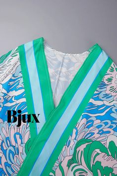 Bjux - Plus Size Two-Piece Casual Print Cardigan and Pants Set Spring Green V-neck Sets, Green V-neck Spring Sets, Spring V-neck Printed Sets, Green Vacation Sets For Spring, Suit Type, Long Sleeve Suit, Two Piece Jumpsuit, Plus Size Two Piece, Pants Plus Size