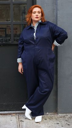 Plus Size Jumpsuit and Boiler Suit in Navy, Cool Plus Size Clothing - See Rose Go – See ROSE Go Blue Fitted Utility Jumpsuits And Rompers, Blue Fitted Utility Jumpsuit, Fitted Cotton Jumpsuits And Rompers With Buttoned Pockets, Cotton Fitted Jumpsuits And Rompers With Pockets, Fitted Cotton Overalls With Button Closure, Fitted Cotton Jumpsuits And Rompers With Pockets, Cotton Overalls With Slip Pockets For Workwear, Fitted Solid Overalls With Pockets, Fitted Overalls With Pockets