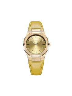 Gold-tone calf leather Citron 34mm from D1 MILANO featuring index dial, stainless steel case, leather strap, round face, buckle fastening, quartz movement and adjustable fit. This item comes with a standard two-year warranty from the brand.. Tone Calves, D1 Milano, Round Face, Wood Watch, Quartz Movement, Stainless Steel Case, Gold Watch, Calf Leather, Bracelet Watch