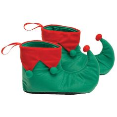 Elf Shoes Adult The perfect addition to your Christmas Elf, Jester, or Clown Costume! Include: Cute cloth elf shoes with pom-pom accents, red scalloped tops and vinyl bottoms. Available size: One size fits most adults. Christmas Elf Costume, Red Pom Poms, Elf Shoes, Santa Helper, Santa's Elves, Costume Shoes, Halloween Party Costumes, Christmas Costumes