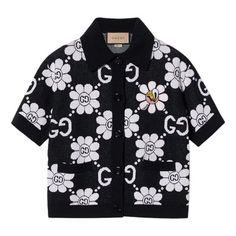 (WMNS) Gucci GG Flower Cotton Jacquard Cardigan 'Black White' 782223-XKDZ2-1080 Jacquard Cardigan, Apparel Shop, Sports Sneakers, Cardigan Black, Black Cardigan, Limited Edition, Black White, Gucci, Black And White