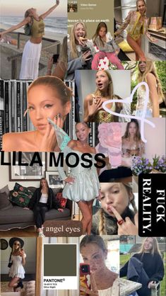 a collage of photos with the words lila moss on it